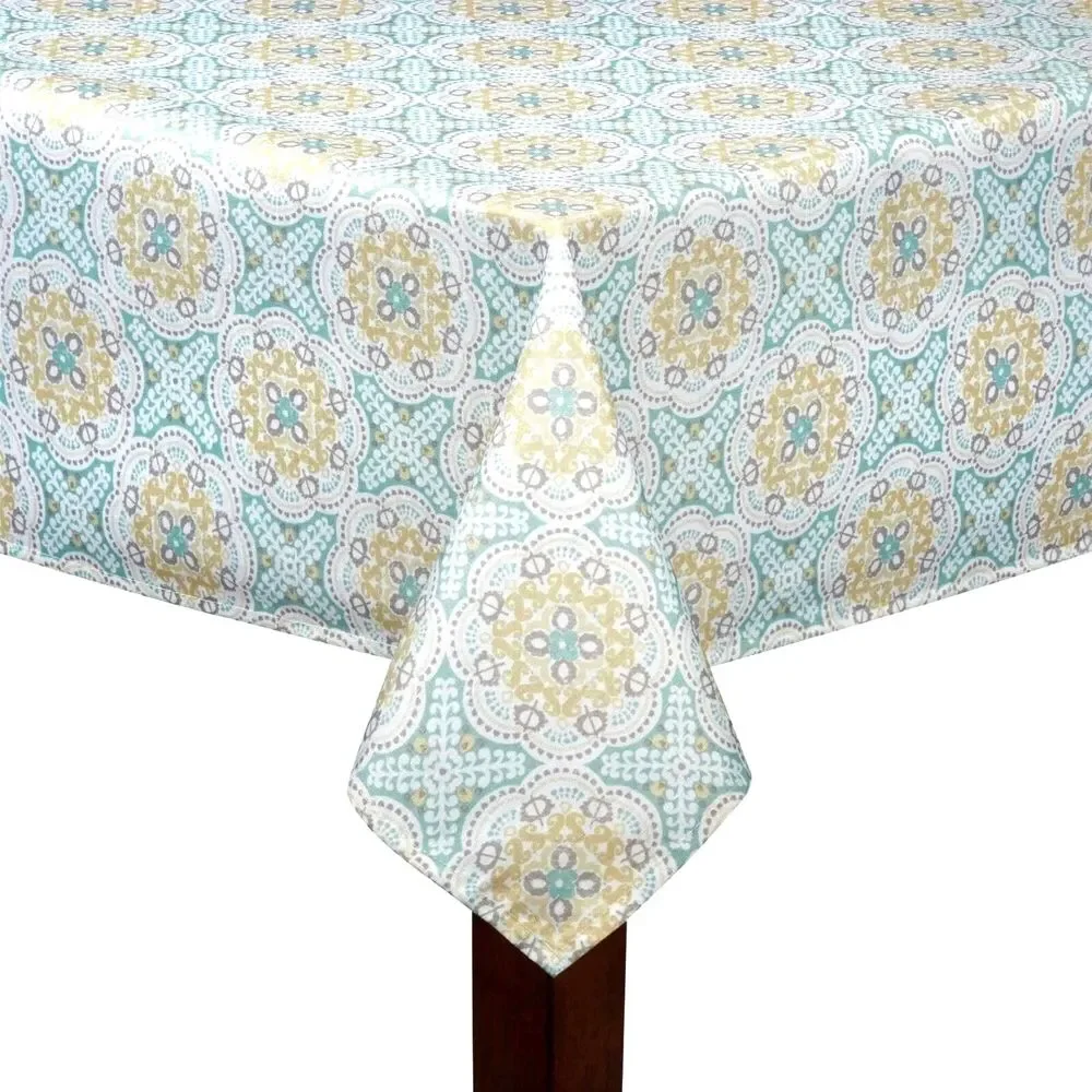 Waverly Astrid Tablecloth Fabric Summer Spring Green Gold Medallion 70